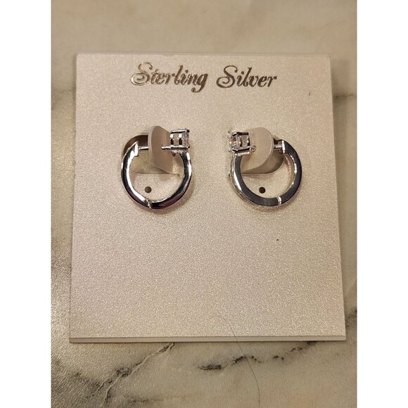 Sterling Silver Hoop Earrings With Cubic Zirconia Accents - Picture 1 of 6